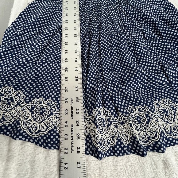 Ranna Gill Women's Sleeveless Ruffled Top Embroidered Hem Polka Dots Blue Size 0 - Picture 8 of 8